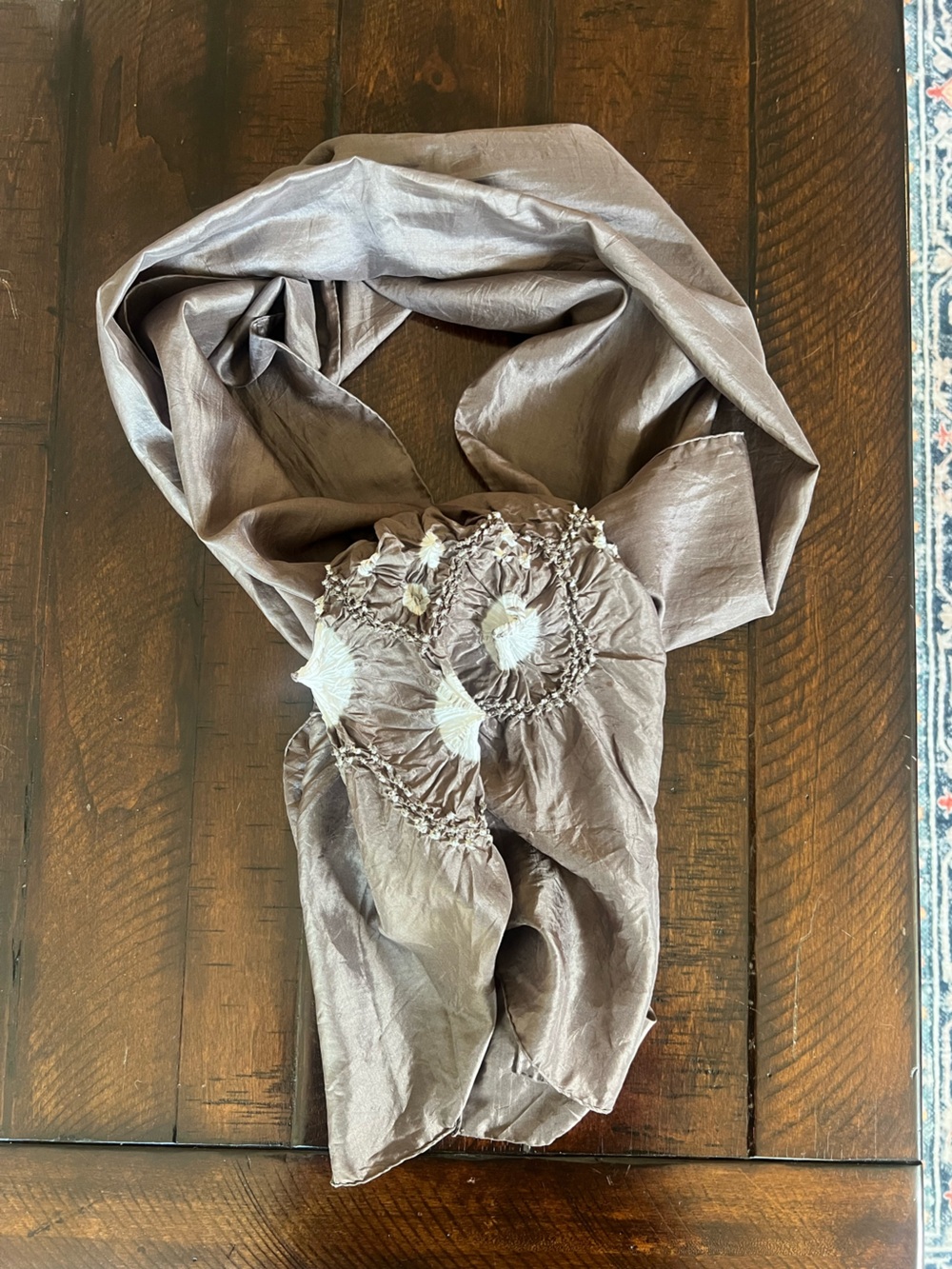 Eileen Fisher 100% Silk Crinkle Scarf Shawl Wrap Taupe Brown Floral Textured
